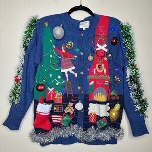 Ugly Christmas Sweater Nutcracker Clara LIGHT UP Tinsel Xmas Party Winner Medium